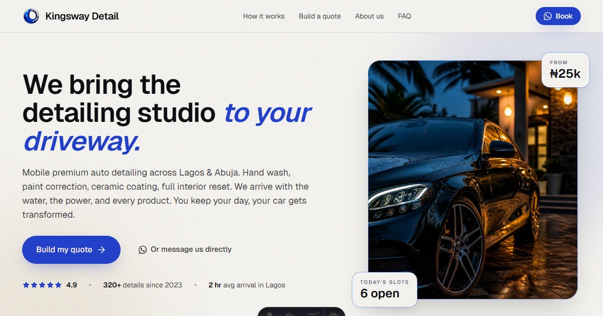 Kingsway Detail · Build a Quote, Send a DM